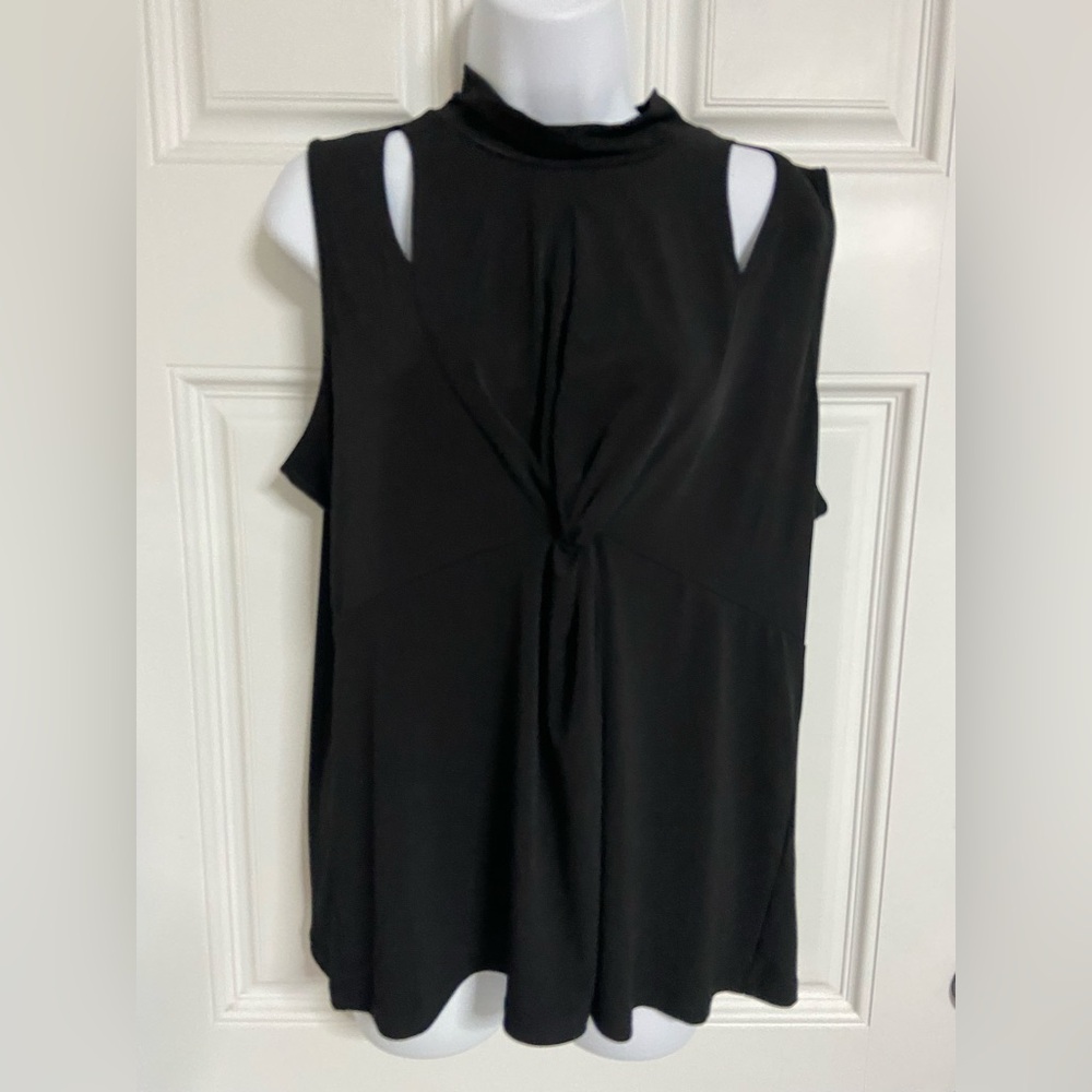 T45- CALVIN KLEIN Black Cut-Out High-Neck  Top